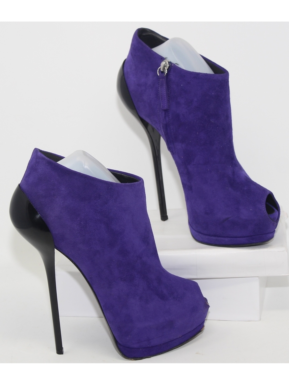 Giuseppe Zanotti Design Purple Leather Suede 6" Peep Toe High Heels Womens 40EU
